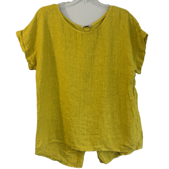 Terzo Millennio Tunic Top Women’s Med 100% Linen Yellow Minimalist Lagenlook NWT - Picture 1 of 5